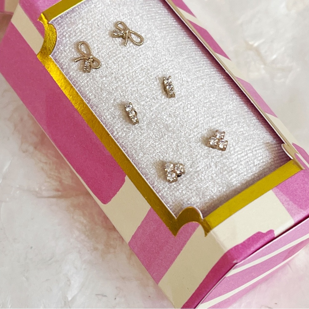 Anthropologie Gold Plated CZ Dainty Stud Earrings SET OF 3 NEW